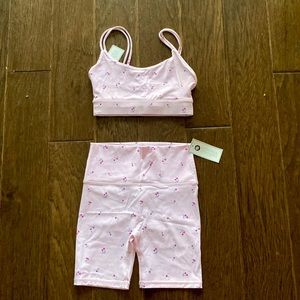 Brand new tag on Astoria Activewear baby pink set with cherry motif